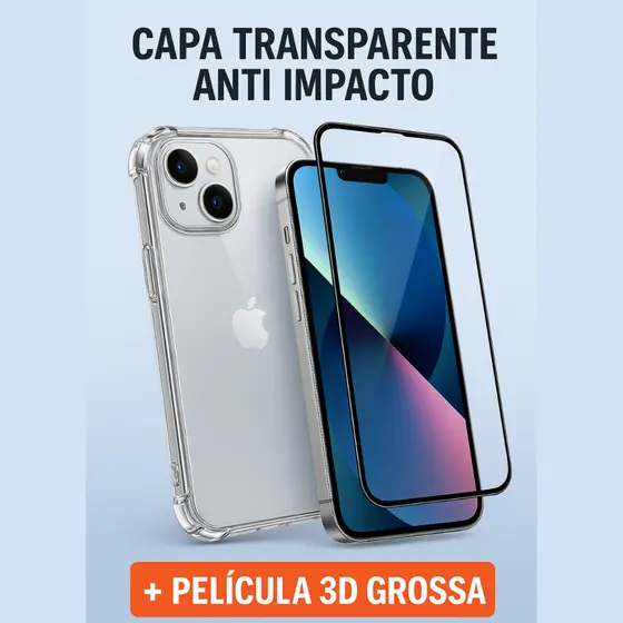 Capa Anti Impacto para iPhone XR 11 12 13 14 15 15 Pró e Max 🎁GANHE PELÍCULA 3D GROSSA DE BRINDE 🎁