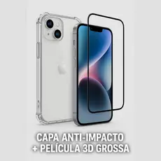 Kit 2 em 1 Capa Transparente Anti Impacto + Película 3D Grossa para iPhone XR 11 12 13 14 15 16