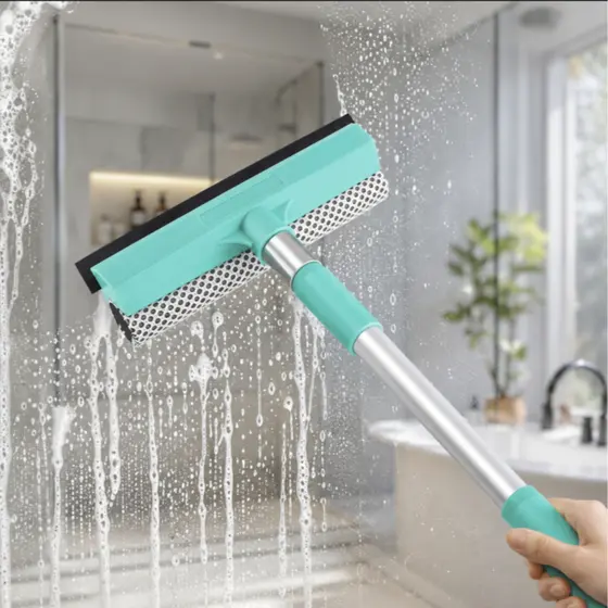 Rodo Limpa Vidro Dupla Face com Esfregão e Cabo Extensivel até 90cm