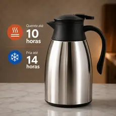 Garrafa Térmica 1 Litro Inox com Cabo Ampola Vidro Bebidas Quente ou Frio Café Chá