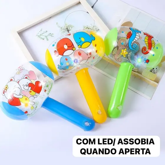 Kit 10 Martelos Infláveis 22cm com Luz – Brinquedo Infantil Divertido