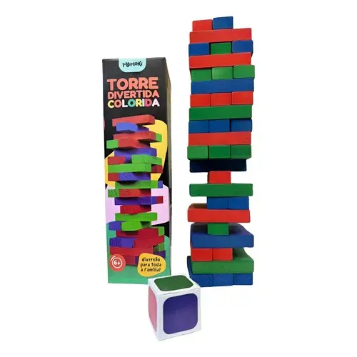 Jogo Torre Caiu Perdeu Colorido 54 Peças MDF Brinquedo Educativo Infantil Coordenação Divertido