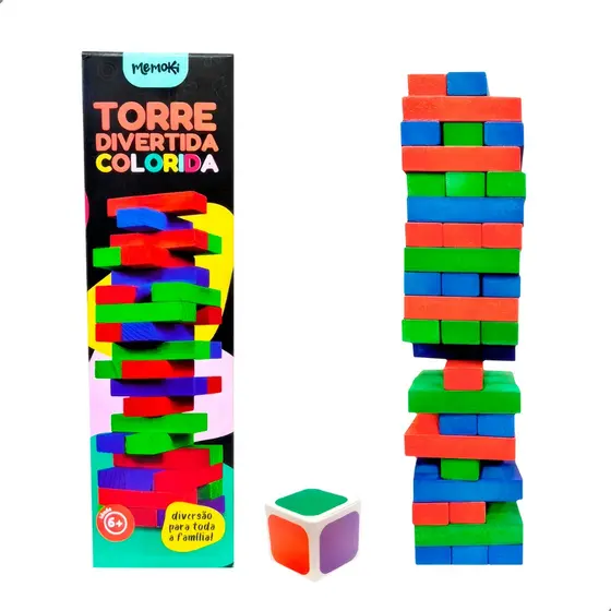 Jogo Torre Caiu Perdeu 54 Peças Madeira Colorida Brinquedo Educativo Infantil Coordenação Divertido