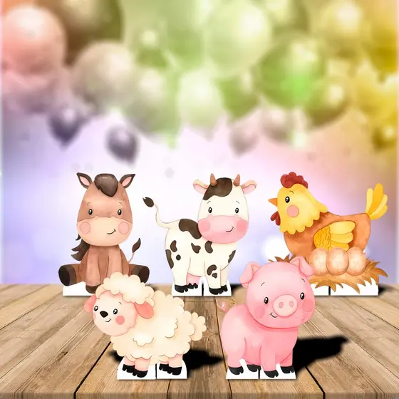 Kit 5 Displays de Mesa Fazendinha em MDF Cru 3mm com Suporte para Decoração de Festa Infantil