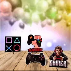 Kit 4 Displays Gamer MDF 12cm com Suporte Decoração Festa Mesa Temática Video Game Geek Totem