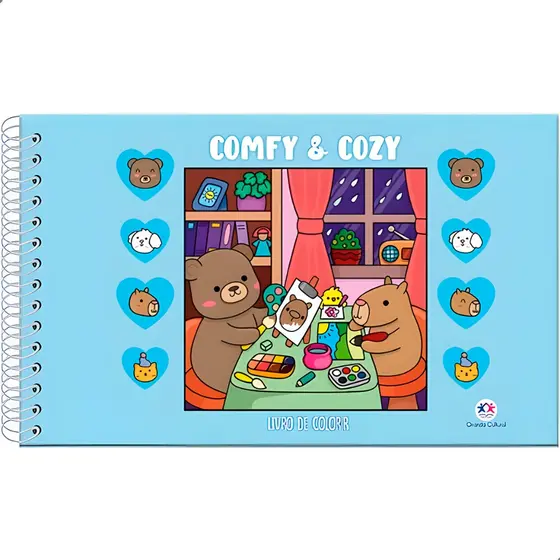 Livro de Colorir Infantil Comfy & Cozy 96 Páginas Capa Dura Espiral Criativo Educativo Portátil Ilustrações Fofas