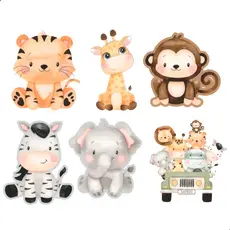 Kit Display Safari Baby MDF 18cm com Suporte Festa Infantil Animais Carrinho Selva Decoração Mesa