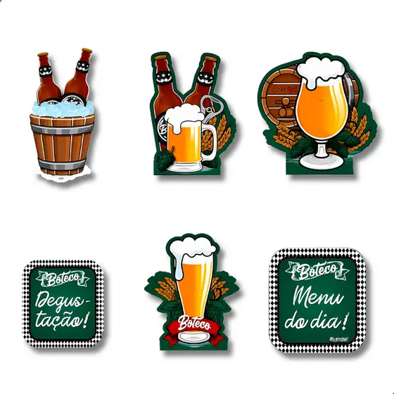 Kit Display MDF Boteco 6 Peças Decoração de Mesa Festa Aniversário Cerveja Bar Temática Adulto