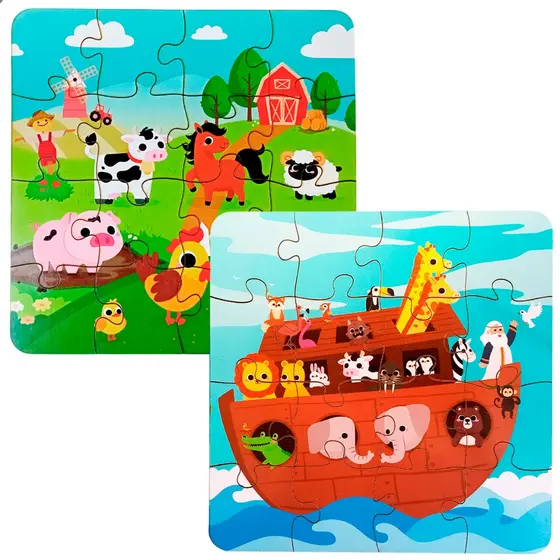 Kit Quebra Cabeça MDF Terra e Céu Fazenda e Arca de Noé Infantil Educativo Coordenação Motora e Percepção EspacialKit Qu