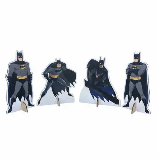 Kit 4 Totens Batman Decoracao Festa Aniversario Infantil MDF 19cm Enfeite Mesa Bolo Display Personagem Heroi Cavaleiro T