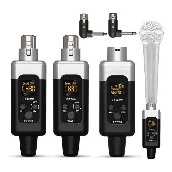 VEDO Conversor De Microfone UHF Sistema Sem Fio 48V/0V Transmissor e Receptor XLR Para Microfone Mesa de som
