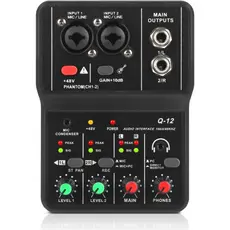 TEYUN Q-12 Interface de Áudio Placa de Som 2 Canais Placa De Som Mixer Mini Mesa de Som Mixer Profissional Para Estúdio