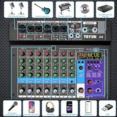 TEYUN 8 Canais Mesa De Som Profissional Mixers Som Mixagem Console Entrada do Computador 48V Número de Potência Para DJ