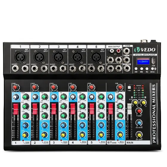 VEDO 7 Canais Console De Mixagem Profissional Mixer Portátil Mixagem De Som Mesas De Som Console Play Record