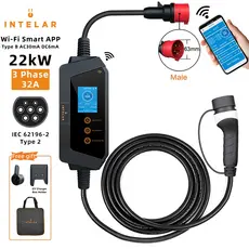 Intelar Carregador Carro Elétrico Portátil 22kw 3P 32A 16A Tipo2 Com App IP66 à prova d'água Com LCD
