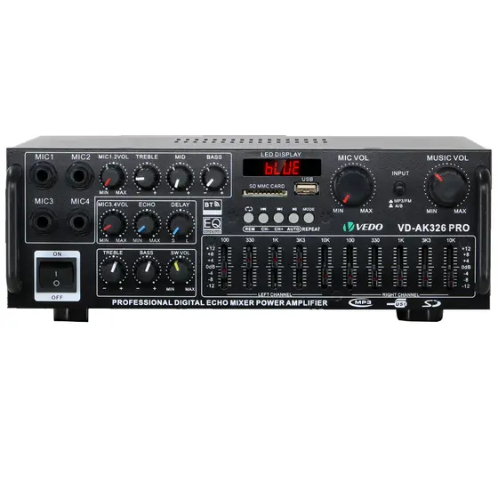 VEDO Amplificador De Potência 300W RMS Canal 2.1 Bluetooth Sub 12V 110/220V Com EQ Controle Remoto Para Doméstico Carro