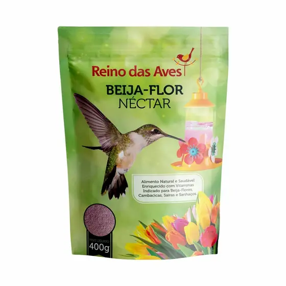 Reino das Aves Néctar 400g para beija-flor. Alimentação natural que fortalece e dá energia para aves