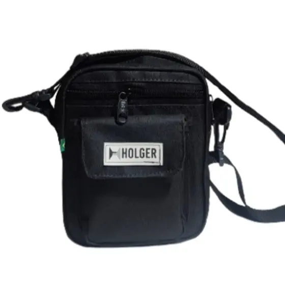 Shoulder Bag Bolsa de Ombro em Nylon Impermeável e Reforçado de Qualidade Holger Preta