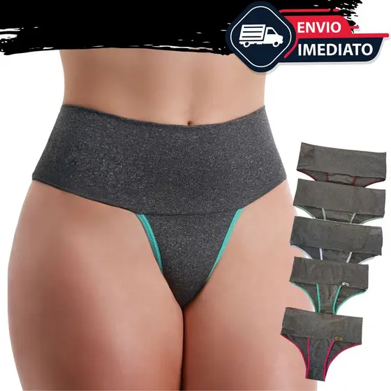 Kit Calcinhas Cós Alto Cós Duplo Na Barriga Fitness - Paloma Ads