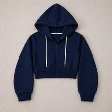 Cropped de Moletom com Capuz Feminino em Tecido Leve - Modelo Básico Moda Inverno
