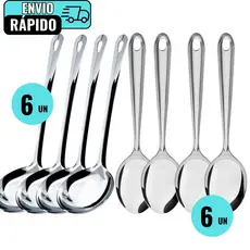 Kit 6 Conchas De Feijão 6 Colheres De Arroz em Aço Inox Premium Para Servir Caldos Arroz Feijão