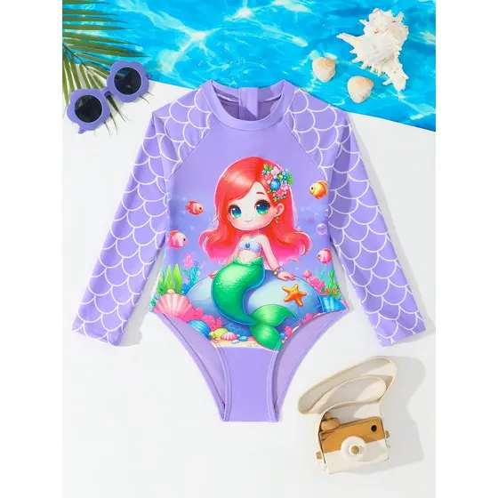 NB VEST Maiô Infantil com Estampa de Sereia e Manga Longa 2025 B3625