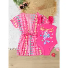 RWX VEST Maiô Infantil Feminino com Saída de Praia Estampa Sereia – Conforto e Charme para o Verão 2025 I3629