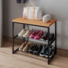 Sapateira Banco Estilo Industrial com 2 Prateleiras em Aço e Tampo MDF Várias Cores