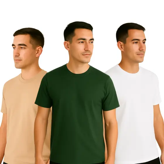 KIT 4 CAMISETAS MASCULINAS BÁSICAS LISAS SORTIDAS - 100% ALGODÃO - PREMIUM