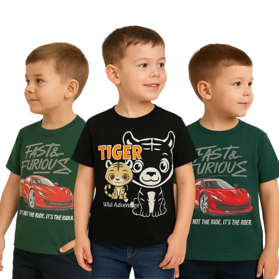 KIT 3 CAMISETAS ESTAMPADAS SORTIDAS DE MENINO - 100% ALGODÃO - PREMIUM ESTAMPADAS - 2 AO 10