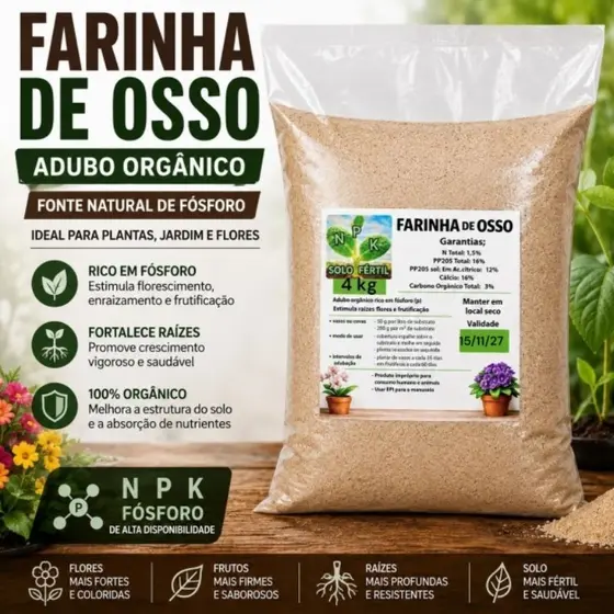 FARINHA DE OSSO CALCINADO ADUBO ORGÂNICO Rico em Fósforo para  PLANTAS, Horta, Jardim e Flores