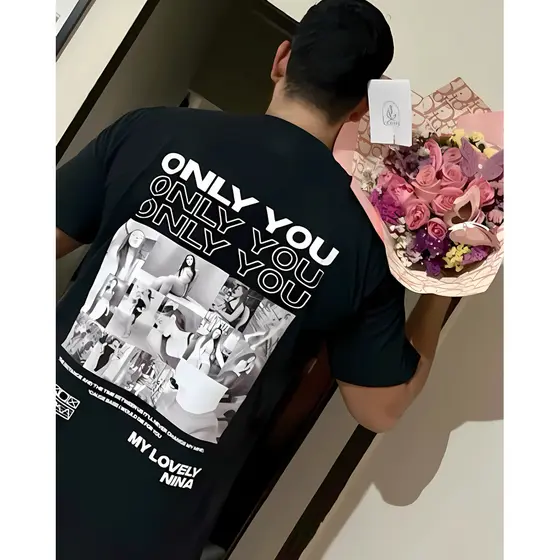 Camiseta Personalizada com Fotos, Nome, Frase, Código de Música, Namorado Namorada Presente Casal Casa Girlfriend