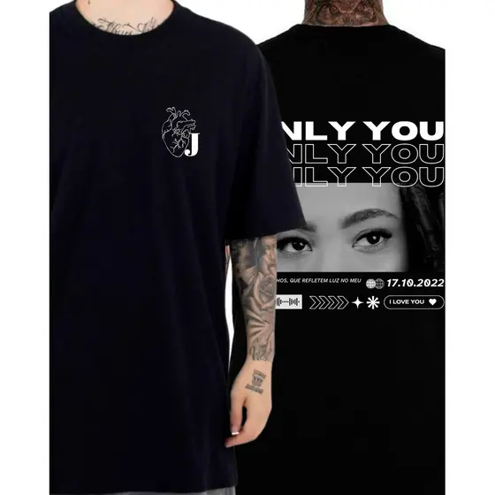 Camiseta Casal Only You Olhos Personalizada com Nome Data Música Spotify