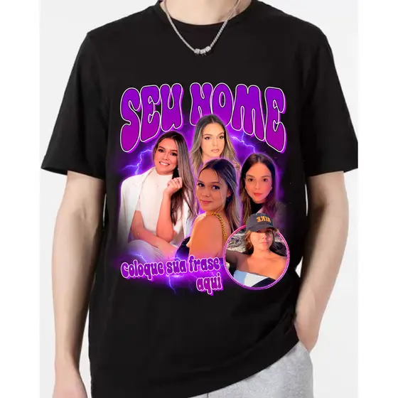 Camiseta Personalizada Do P Ao G3 Com Arte Bootleg Fotos Frase E Nome Para Namorado Ou Pet