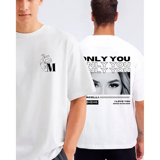 Camiseta Casal Olhos e Código Spotify Frente Inicial Costas Arte Love