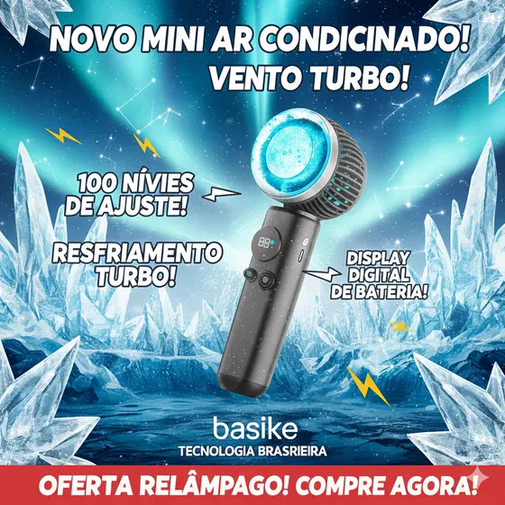 BASIKE Ventilador Portatil Usb Recarre Bateria De Alta Capacidade De 6000mah Ecrã Digital 18000rpm Desfrute Da Sensação