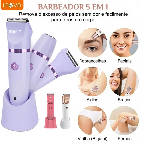 Inova Aparador e Depilador Íntimo 5 em 1 Unissex À Prova D'Água. Corte Preciso para Virilha, Axilas e Corpo. Bivolt.