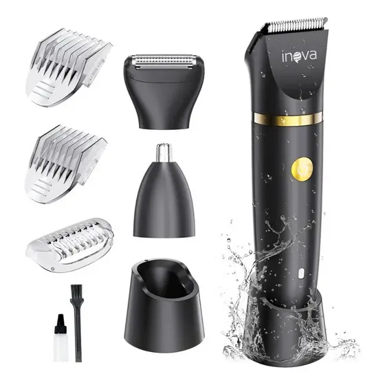 Inova Barbeador 3 em 1 Sem Fio: Barba, Cabelo, Corpo, à Prova D'água + Apara Pelos do Nariz LFJ-13044 Aparador Elétrico