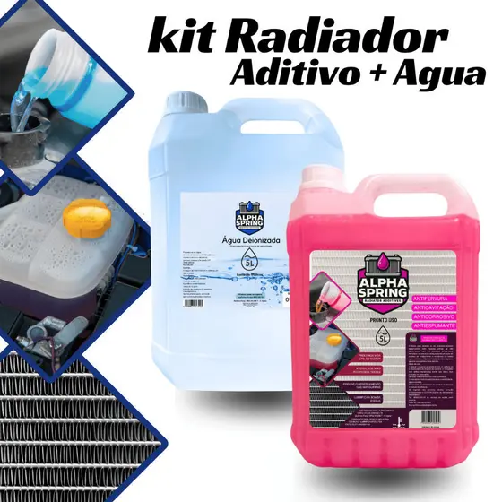 kit Aditivo e agua radiador com 5 litros de aditivo + 5 litros de agua desmineralizada arrefecimento