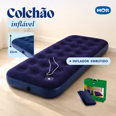 Colchao Inflavel Solteiro Mor + Inflador Embutido + Reparo Cor Azul
