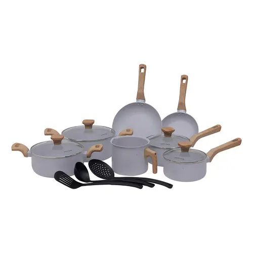 Conjunto Jogo De Panelas Ceramica Antiaderente Fogão Indução Mimo Style Grafito Cinza Claro