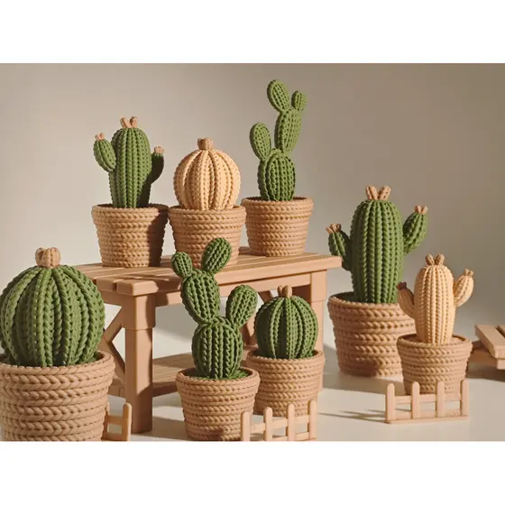 Cacto estilo tricot decoração mesa 3D