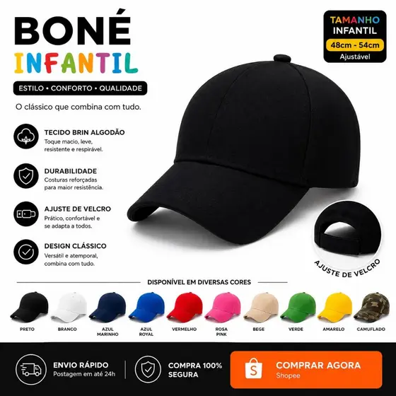 Boné Infantil Unissex Aba Curva Regulável Ajustável - Envio Imediato