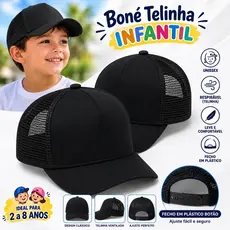 Boné Preto Infantil Telinha Ajustável  Aba Curva Trucker Menino e Menina