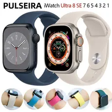 Pulseira apple watch 38 40 41 42 44 45 49 mm series 7 8 ULTRA SE 1 2 3 4 5 6 silicone liso
