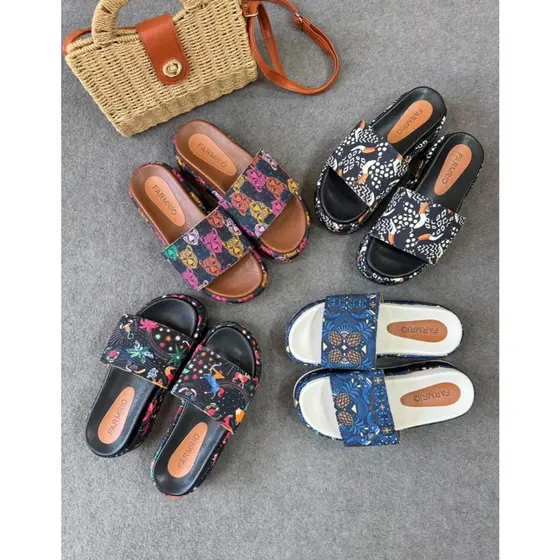 Tamanco Farm Feminino Macio Fashion Moderna Confortável Plataforma Estampado Casual Versátil