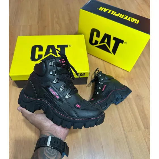Bota Coturno Feminina CAT Cano Alto Resistente Pink