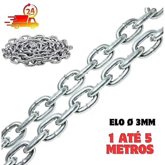 Corrente elo Soldada 3mm zincada vendida em 1 até 5 metros