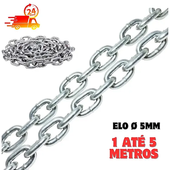Corrente elo Soldada 5mm zincada vendida em 1 até 5 metros