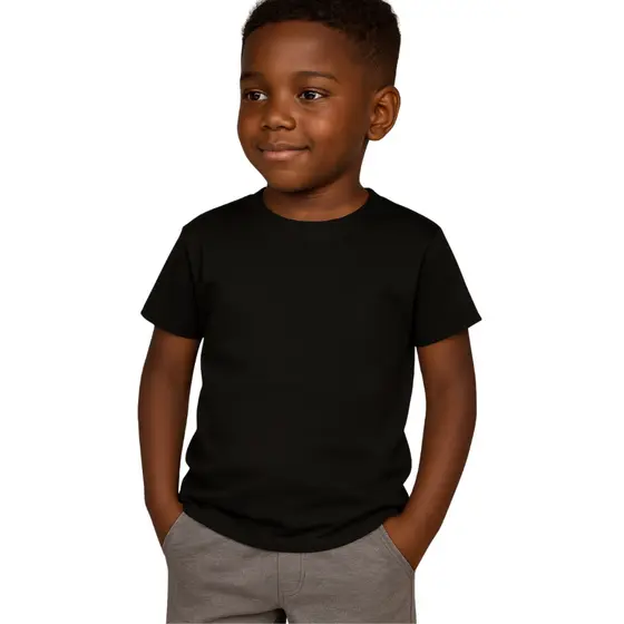 Camiseta Infantil Básica Preta 100% Algodão Premium – 1, 2 ou 4 Unidades